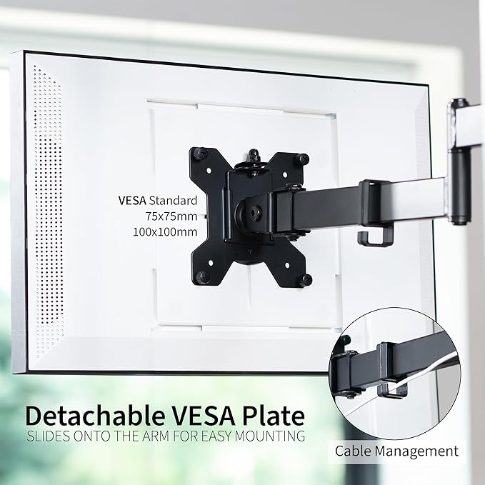 VIVO Under Cabinet Articulating 13 to 27 inch Single Monitor and Small TV Mount, Height Adjustable Long Extension Arm, Max VESA 100x100, Black, MOUNT-VC01A