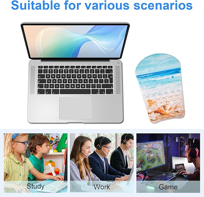 Ergonomic Wrist Mouse Pad with Massage Design, Wrist Rest Pain Relief Mousepad with Memory Foam Non-Slip PU Base, Mouse Pad with Wrist Support for Wireless Mouse & Desk,Y Starfish and Beach