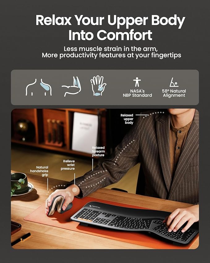 ProtoArc Ergonomic Mouse, EM11 NL Bluetooth Rechargeable Wireless Vertical Mouse, 3 Multi-Device Connectivity for Computer/PC/Laptop, 2.4GHz USB-A Optical Mice for Windows, Mac OS, Black Gold