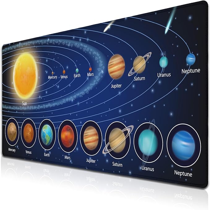 Biggest Mouse Pad - Yellow Pc Desk Mat, 900X400mm Waterproof Non-Slip Rubber Base, 35.4" X 15.7" for Work, Game, Office Galaxy Solar System Planets