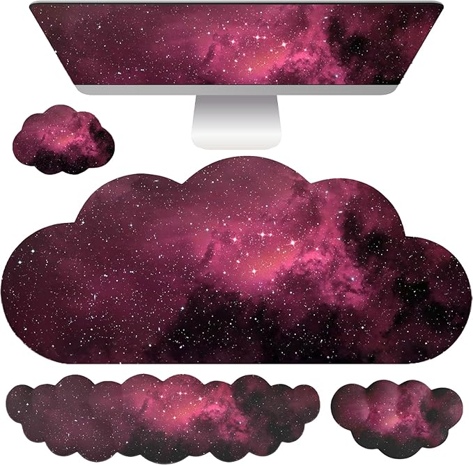 Cloud Mouse Pad Keyboard Wrist Rest for Mouse 4PCS Extended Galaxy Large Desk Mat Pad Set Memory Foam Non-Slip Cute Ergonomic Gaming Space Mouse Wrist Support for Computer Home Office Pink Black