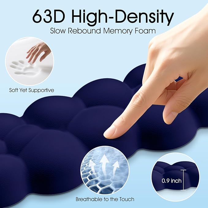 Cloud Wrist Rest Keyboard Cushion, 4-in-1 Ergonomic Cloud Keyboard Wrist Rest and Mouse Pad Set with Memory Foam Arm Support for Palm, Cute Desk Accessory for PC Gaming Setup, Dark Blue