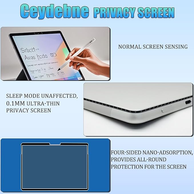 Privacy Screen Protector for Microsoft Surface Pro 12 Inch - Anti-Spy Filter with Blue Light Blocking - Removable, Reusable, Bubble-Free Installation
