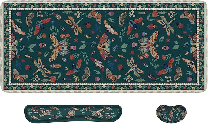iCasso Large Mouse Pad for Desk, Computer Desk Mat, 3Pcs XXL Keyboard and Mouse Pad + Keyboard Wrist Rest, Desk Matt for Desktop, Easy Typing & Comfort Ultra Thick Mousepad Keyboard Mat (Green)