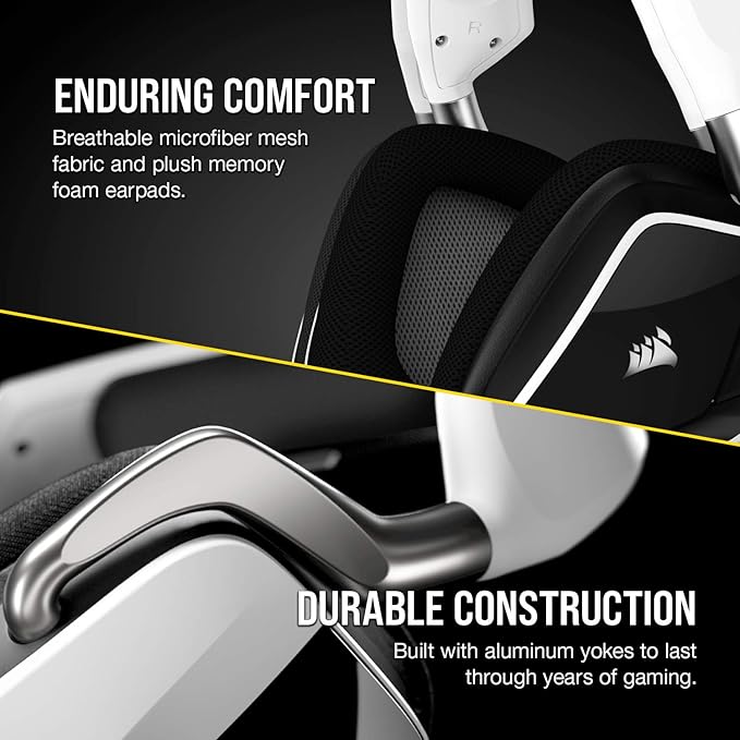 Corsair Void RGB Elite Wireless Gaming Headset – 7.1 Surround Sound – Omni-Directional Microphone – Microfiber Mesh Earpads – Up to 40ft Range – iCUE Compatible – PC, Mac, PS5, PS4 – White