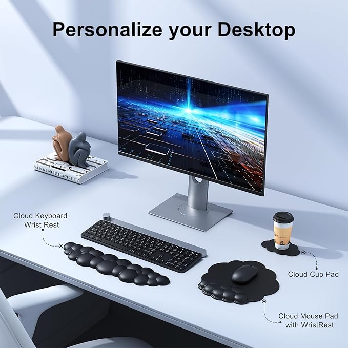 Cloud Mouse Pad with Wrist Rest, Cloud Keyboard Wrist Rest, Mouse Pad Wrist Support, Ergonomic Keyboard Mouse Wrist Support (Black)