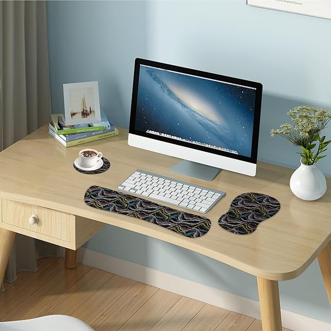 Wrist Rest Support for Mouse Pad Keyboard Set Circle Coaster Gaming Mouse Pad Ergonomic Gel Memory Foam Set for Computer, Laptop, Office, Comfortably Typing New KM-41