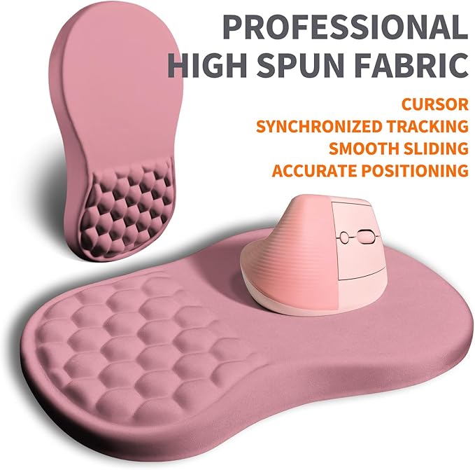 Ergonomic Joint Wrist Support Mouse Pad with Memory Foam Cushion Massage Bump, Carpal Tunnel Mousepad Slope Design for Wrist Rest, 11.8x7.9 in, RosyBrown