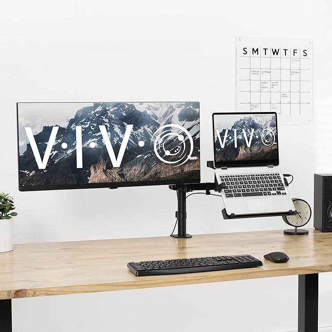 VIVO Steel Universal Full Motion Pole Mount Laptop Holder Arm with Removable 75mm and 100mm VESA Plate, Fits 10 to 15.6 inch Laptops, Black, MOUNT-PL1A-LAP3