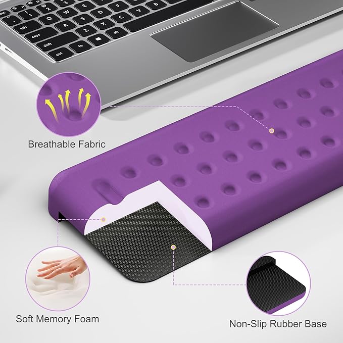 Leolee L-Shaped Desk Long Wrist Rest Elbow 60CM, Purple Memory Foam Arm Rest for Desk with Non-Slip Base, Ergonomic Desk Edge Cushion, Wrist Support for Computer Keyboard, Typing, Office, Home
