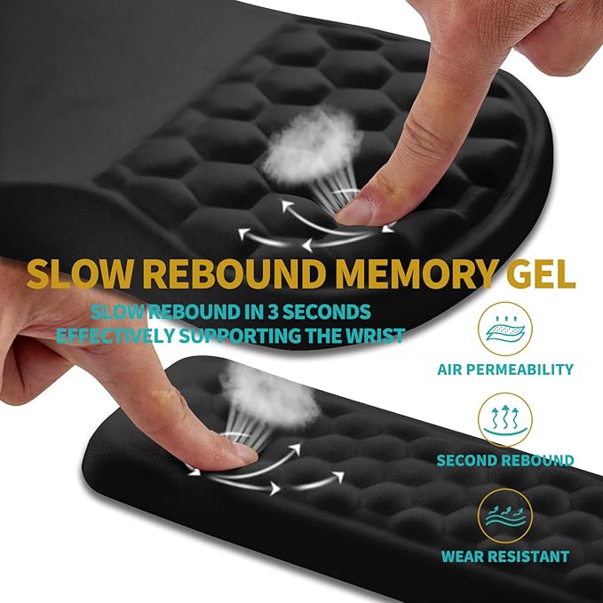 Hokafenle 2 in 1 Ergonomic Mouse Pad Wrist Support & Wrist Rest for Computer Keyboard Set, with Memory Gel Massage Bulge Design (2In1 Set, Black)