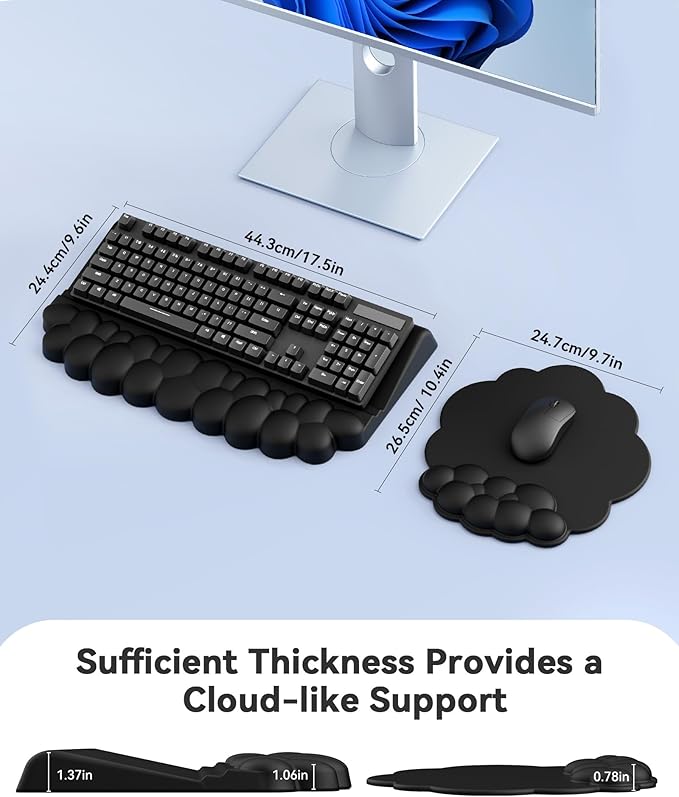 Cloud Wrist Rest for Keyboard and Mouse for Desktop, PU Leather Cloud Computer Keyboard Stand with Mouse Pad, Key Board Wrist Support Riser, Angle Adjustable Arm Rest(Black)