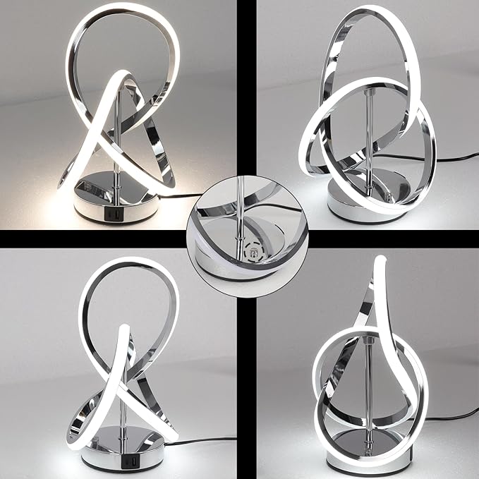 Modern Spiral Table Lamps, LED Modern Table Lamp, Chrome Decor Bedside Light with Touch Control, 3 Color Dimmable Nightstand Lamp for Bedroom, Side Small Table Lamp for Living Room