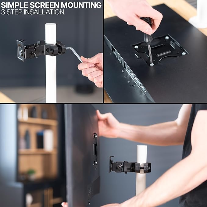 VIVO Steel Universal Bracket Pole Mount with Removable 75mm and 100mm VESA Plate, Fits up to 30 inch Screens, Black, MOUNT-POLE01
