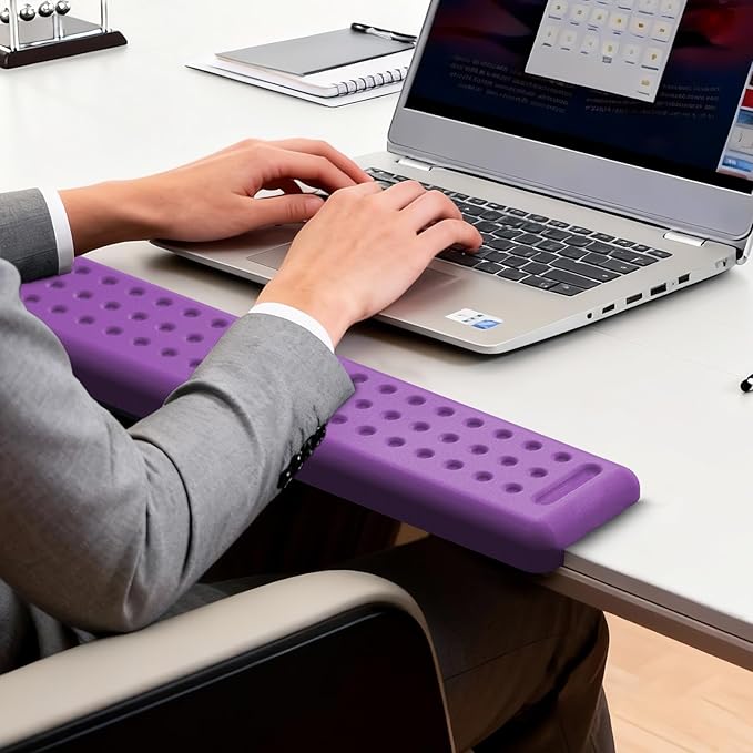 Leolee L-Shaped Desk Long Wrist Rest Elbow 60CM, Purple Memory Foam Arm Rest for Desk with Non-Slip Base, Ergonomic Desk Edge Cushion, Wrist Support for Computer Keyboard, Typing, Office, Home