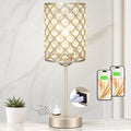 Hong-in Champagne Gold Lamps for Night Stands-Crystal Table Lamp with USB-C+A & AC Charging Ports, 3-Way Dimmable Nightstand Touch Lamp, Bedside Desk lamp for Bedroom Living Room Home Office