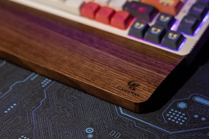 GK GAMAKAY Wooden Wrist Rest Pad, 14.17'' Compact Ergonomic Walnut Wood Hand Wrist Rest for 87 Keys Mechanical Keyboard, Non-Slip Palm Pad for Comfortable Typing and Playing (for 85%)