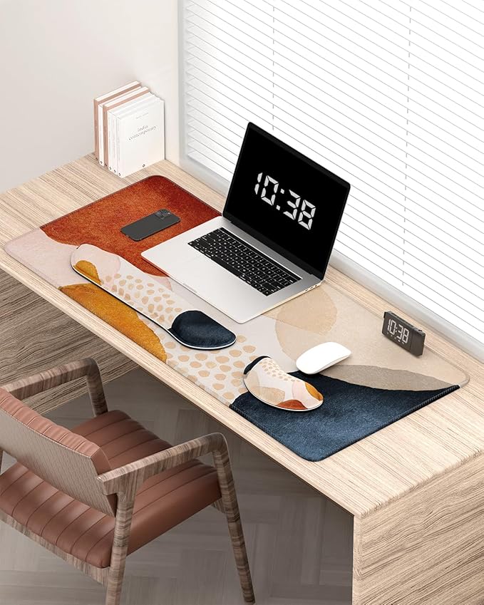 Auhoahsil Large Mouse Pad with Wrist Rests for Keyboard & Mouse, Thick Soft Ergonomic Memory Foam Wrist Supports, Big & Long Desk Mat 35.5 x 15.7 in, for Office Gaming Computer, Abstract Stone