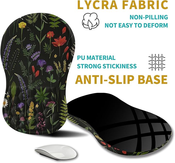 Hokafenle Ergonomic Mouse Pad Wrist Support, Wrist Rest Mousepad for Carpal Tunnel with Integrated Memory Foam Slope Massage Bulge (11.8x7.9 inch,Flowers)