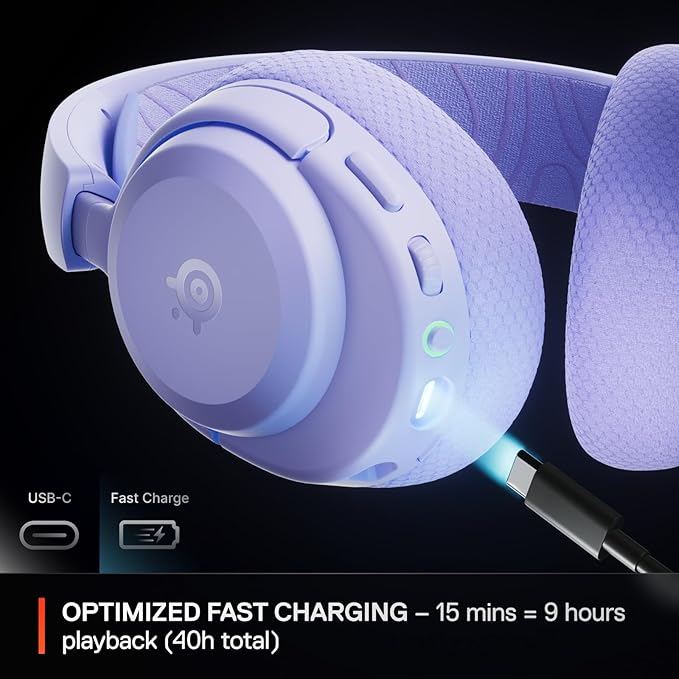 SteelSeries Arctis Nova 3P Wireless Multi-Platform Gaming Headset — Mobile App Control — 40 HR Battery — Neodymium Magnetic Drivers — 2.4GHz/Bluetooth — PS5, PS4, PC, Switch, Mobile — Lavender