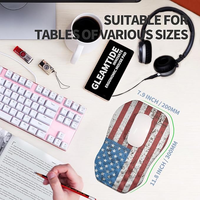 Ergonomic Raised Mouse Pad Wrist Support with Bilateral Slope Memory Foam Mousepad for Wrist Rest and Carpal Tunnel 11.8x7.9〃National Flag