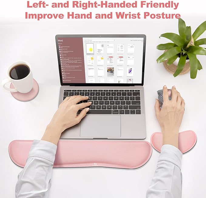 Gimars Upgrade Cleanable PU Leather Keyboard Wrist Pillow Rest Pad, Enlarge Mouse Wrist Cushion Support for Office, Computer, Laptop, Mac, Durable, Comfortable, Pink