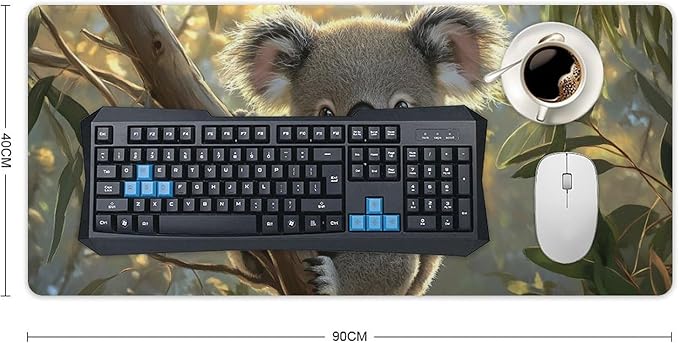 Large Ergonomic Gaming Mouse Pad Baby Koala on Eucalyptus Branch - Adorable Wildlife Theme with Non-Slip Base Water-Resistant Surface and Stitched Edges 40x90cm