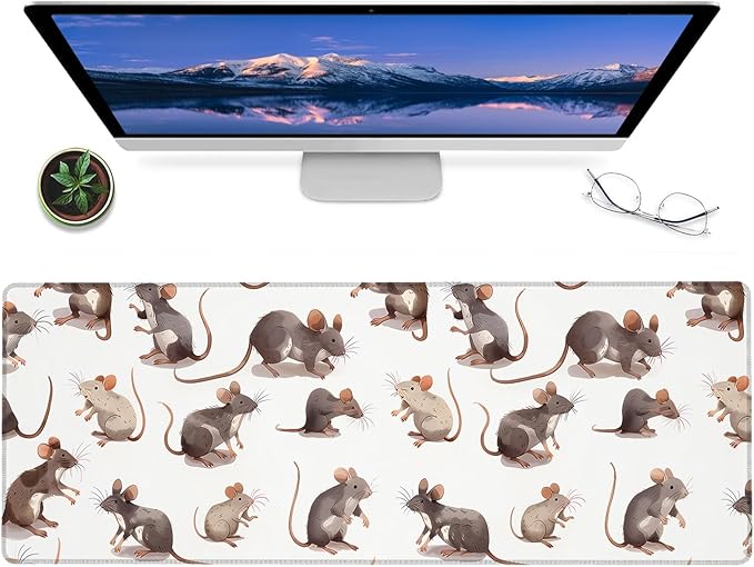 Cute Rat Gaming Mouse Pad,12x31.5in Non-Slip Rubber Mice Adorable Rodent Desk Mat,Large Extended Animal Mousepad for Office Home Laptop,Mice Pads Gifts,Game Lover Deskmat Decor