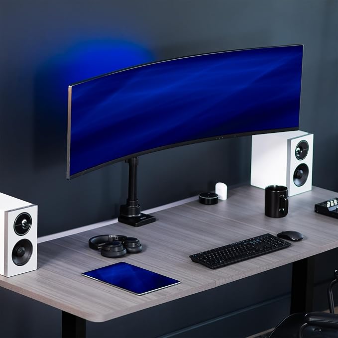 VIVO Ultra Wide Monitor and TV Desk Mount for up to 55 inch Screens, Single Television Stand with Articulating Arm, Holds up to 44 lbs, Max VESA 400x400mm, Black, STAND-V155D