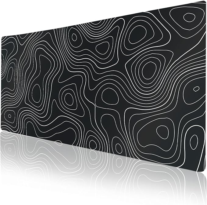 Colorful Star Large Mouse Pad, Black Topographic Desk Mat Office Supplies, Waterproof Faux Leather Big Gaming Mousepad, Black Topography Map Desk Pad Home Office Décor Accessories 31.5" x 15.7"