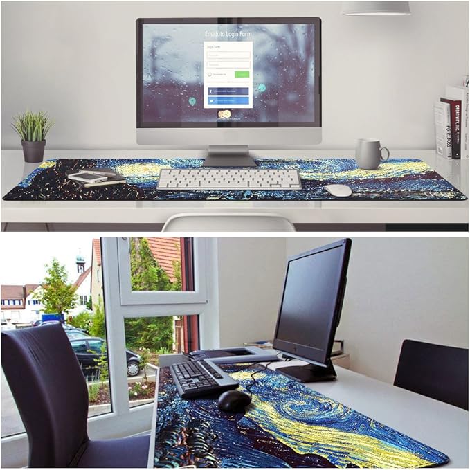Cacoy Gaming Mouse Pad, 40"x16" Large Non-Slip Rubber Base Mousepad, XXL Extended Keyboard Mouse Mat, Stitched Edges Office Desk Pad, Mouse Pad for Full Desk, Computer Keyboard Mouse Mat, Starry Night