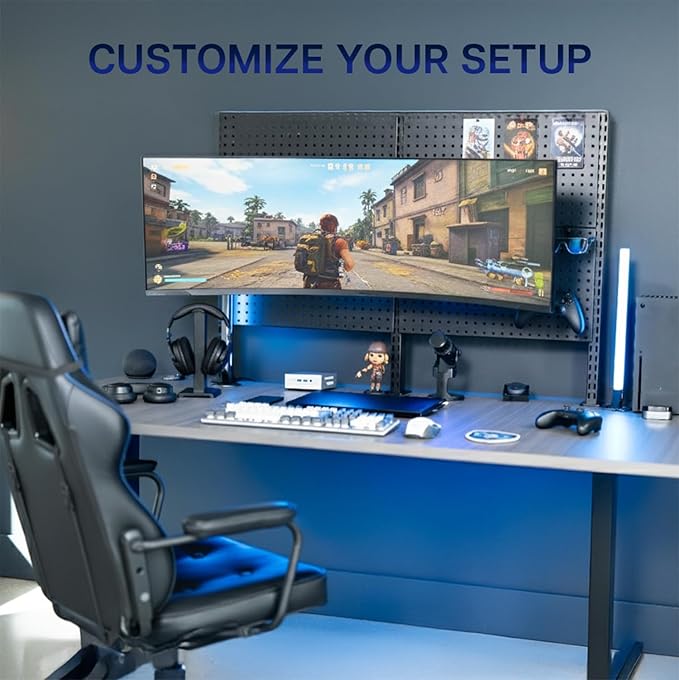 VIVO Articulating Ultrawide Monitor Pegboard Mount, Fits Screens up to 49 inches and Peg Boards up to 0.25 inches Thick with 1 inch Hole Spacing, Black, MOUNT-PB1U
