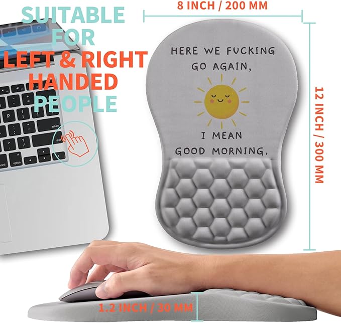 Ergonomic Mouse Pad Wrist Support with Memory Foam Massage Bulge, Carpal Tunnel Mousepad Wrist Rest for Mouse(12x8 inch, Good Morning)