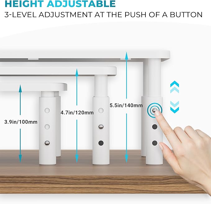 BONTEC Monitor Stand 2 Pack Height Adjustable Metal Riser with Pen Holder, White, 14.5” x 9.1”, Ergonomic Desktop Stand for Computer, Printer, Laptop, Adjustable Desk Riser with Cable Management