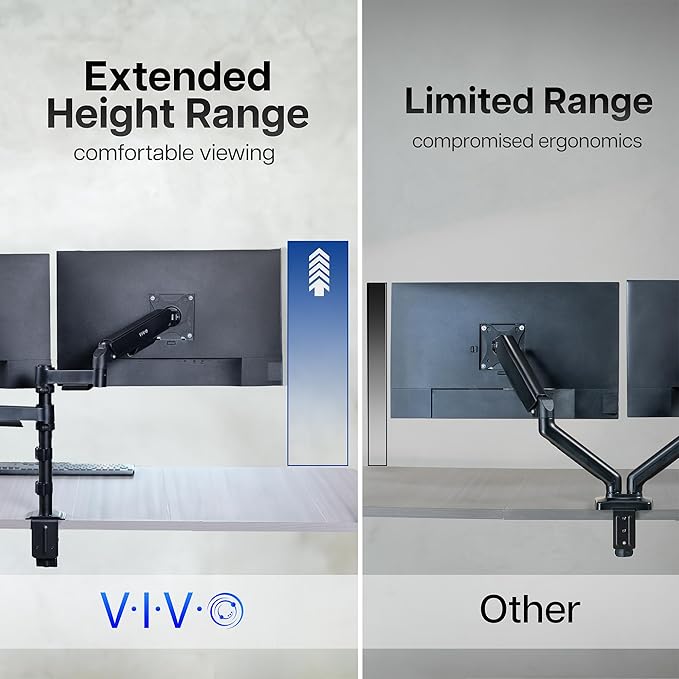 VIVO 17 to 32 inch Dual Mechanical Monitor Mount, 2 Tension Spring Arms, Adjustable Swivel, Rotation, Heavy Duty VESA Desk Stand with C-clamp, Grommet, Max VESA 100x100, Black, STAND-V002K