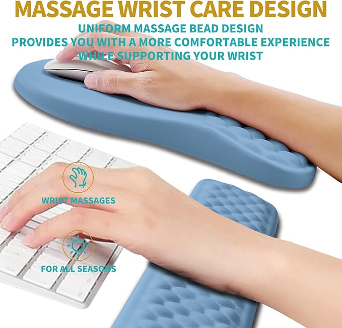 Hokafenle 2 in 1 Ergonomic Mouse Pad Wrist Support & Wrist Rest for Computer Keyboard Set, with Memory Gel Massage Bulge Design (2In1 Set, Lake Blue)