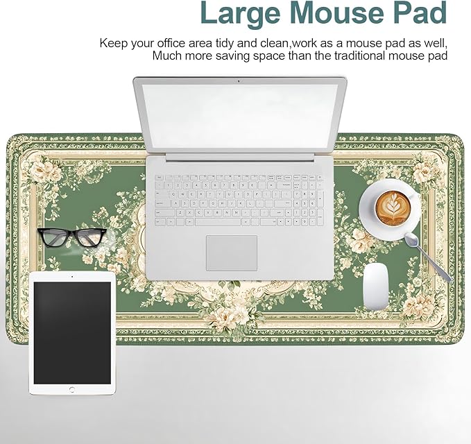 Blue Retro Spring Extended Gaming Mouse Pad 35.4x15.7Inch Large Desk Mat Anti-Slip Rubber Base & Durable Stitched Edges for Gamers Smooth Mouse Writing Surface for Desk Office/Home