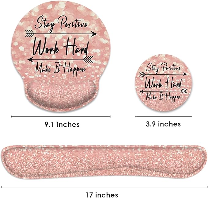 Britimes Pink Rose Gold Ergonomic Mouse Pad Set with Wrist Rest Non-Slip Rubber Base Wrist Cushion Support and Coasters Mousepad with Wrist Support for Computer Keyboard and Desk