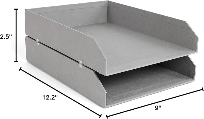 Bigso Hakan Letter Trays - Stackable Paper Tray Organizer with Stable Rubber Feet for A4 or Letter Size Documents - 9.1 in x 12.2 in x 2.4 in - Pack of 2 - Grey