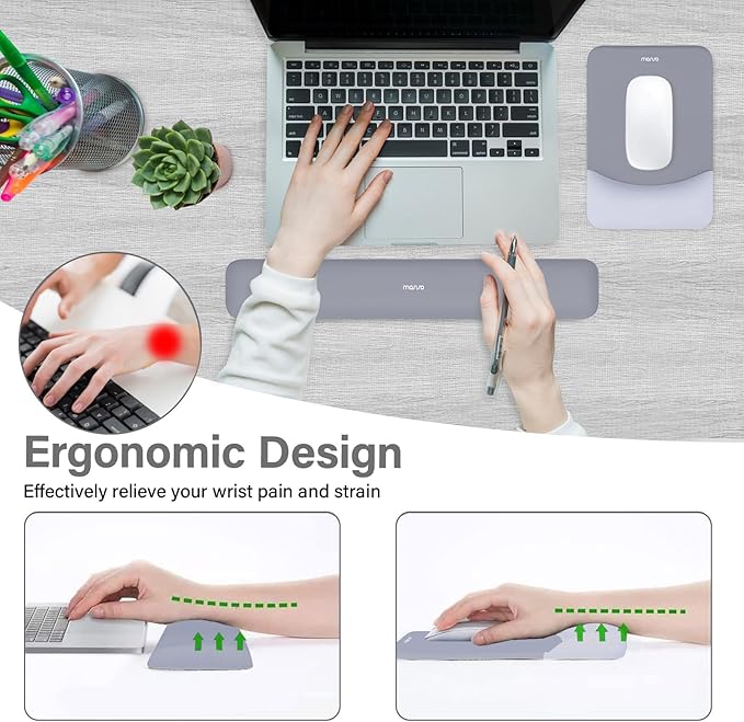 MOSISO Wrist Rest Support for Mouse Pad&Keyboard Set, Rectangular Ergonomic Mousepad Non-Slip Base Home/Office Easy Typing Pad with Neoprene Cloth&Raised Silicone Lining, Gray