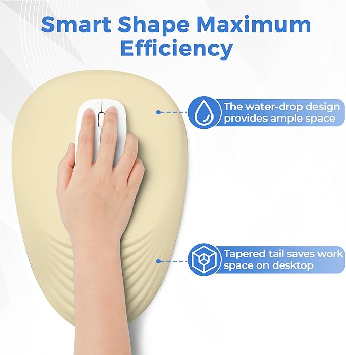 Ergonomic Mouse Pad with Wrist Support, Memory Foam Wrist Rest for Pain Relief & Carpal Tunnel, Non-Slip Base for Office, Computer, PC, Laptop (12x8x1.2inch, Light Yellow)