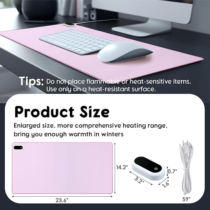 Konohan Heated Desk Pad Warm Mouse Pad, 5 Heating Level & 4 Hour Auto Shut-Off, PU Leather Warm Mouse Mat Heating Keyboard Gaming Mice Warmer Mat Only Supports 110v(Purple Color,23.6"x 14.2")