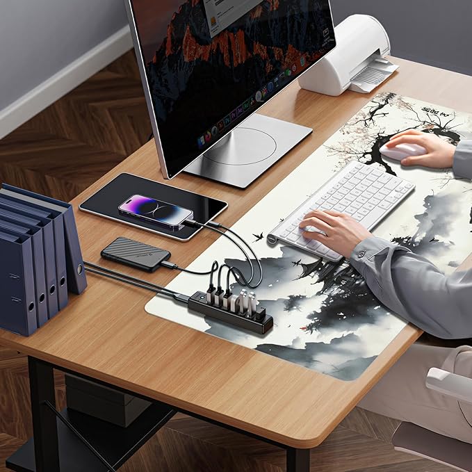 Japanese Mouse Pad, Large Japanese Desk Mat, Leather Desk Pad, Waterproof Keyboard Mat, Non-Slip Computer Mat, Keyboard and Mouse Pad for Office Decor (31.5"x15.7")