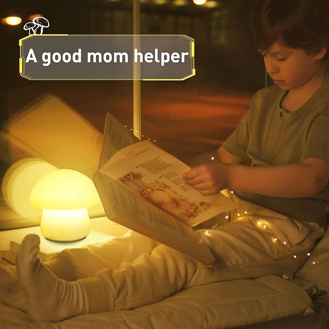 MUID Mushroom Lamp, Rechargeable Night Light, Multi-Color LED Mushroom Nightlight, Dimmable Nightlamp for Breastfeeding, Nursery Squishy Silicone Lamp for Bedroom(Tap/Remote Control)