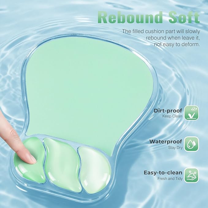 Ospelelf Mouse Pad with Wrist Rest Set Gel Ergonomic Keyboard Wrist Support Anti-Slip Rubber Bottom Office Women Desk Accessories for Computer, Laptop and Gaming, Green