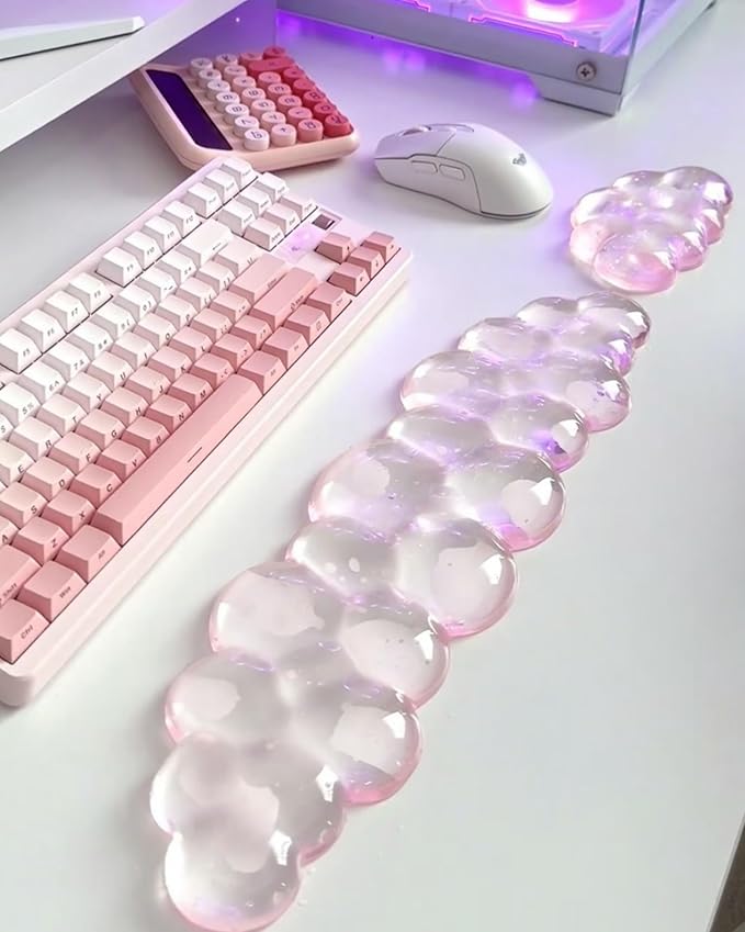 Mouse Pad with Wrist Rest, Soft Cloud Gel Keyboard Mouse Pad Set with Hand Wrist Support, Cute Non Slip Office Desk Accessories for Comfort/PC Gaming/Computer/Laptop, (Pink Cloud)