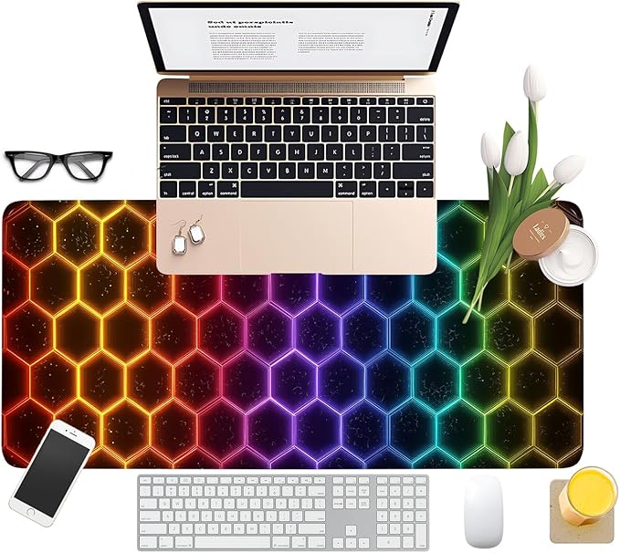 Honeycomb Extended Gaming Mouse Pad 31.5x11.8inches Large Desk Mat Anti-Slip Rubber Base & Durable Stitched Edges for Gamers Smooth Mouse Writing Surface for Desk Office/Home