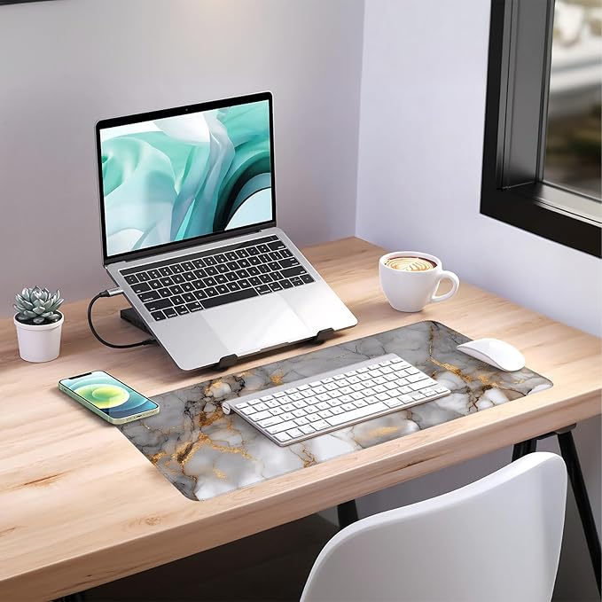 Marble Extended Gaming Mouse Pad 31.5x11.8inches Large Desk Mat Anti-Slip Rubber Base & Durable Stitched Edges for Gamers Smooth Mouse Writing Surface for Desk Office/Home