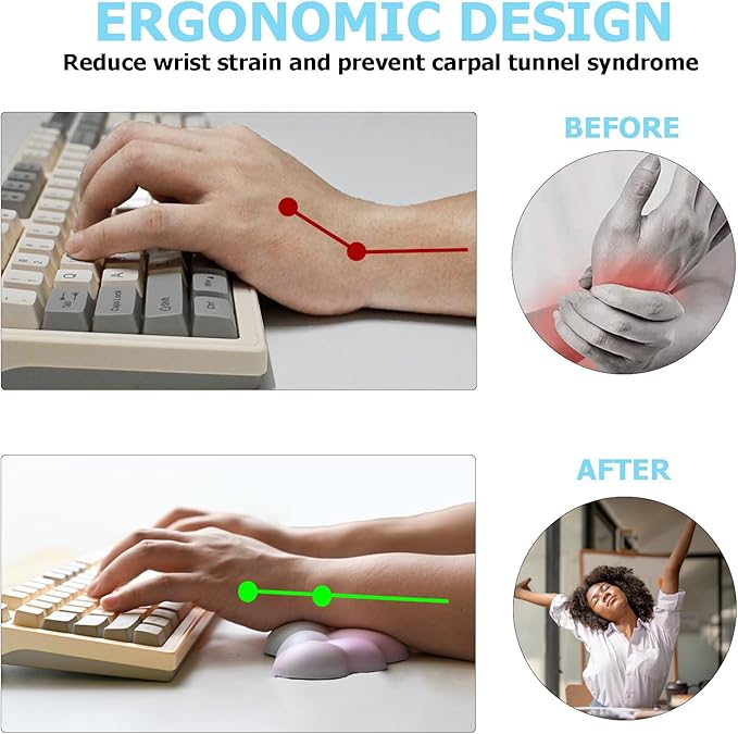 Cloud Wrist Rest Keyboard, PU Leather Memory Foam Wrist Support for Computer Keyboard, Ergonomic Keyboard Pad and Cute Mouse Wrist Pad for Gaming, Office, Computer, Easy Typing, Rainbow