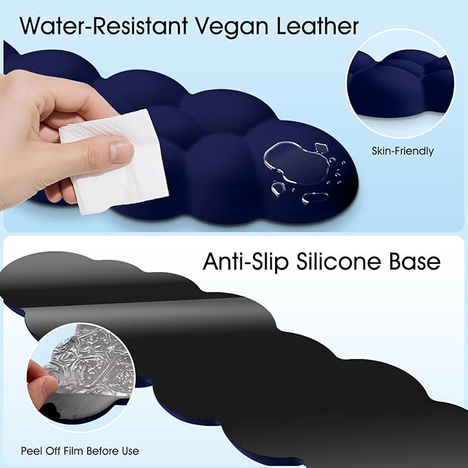 Cloud Wrist Rest Keyboard Cushion, 4-in-1 Ergonomic Cloud Keyboard Wrist Rest and Mouse Pad Set with Memory Foam Arm Support for Palm, Cute Desk Accessory for PC Gaming Setup, Dark Blue